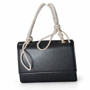 House of Harlow 1960 Black Mini Clutch w/ Crystal Strap Elegant Evening Bag-NWT